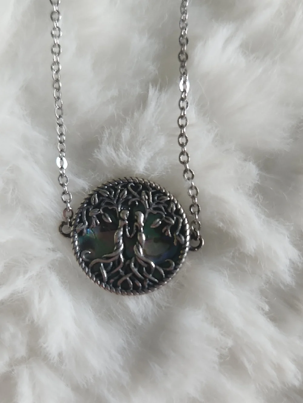 Bohemian Silver Tree of Life Bracelet with Mother-of-pearl Backing